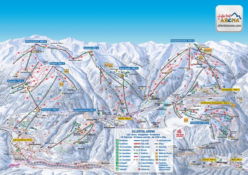 Pistenplan Zillertal Arena Tirol